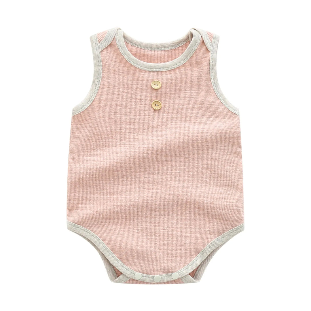 Baby Boy Solid Color Neck Buttoned Design Sleeveless Round Collar bodysuit MyKids-USA
