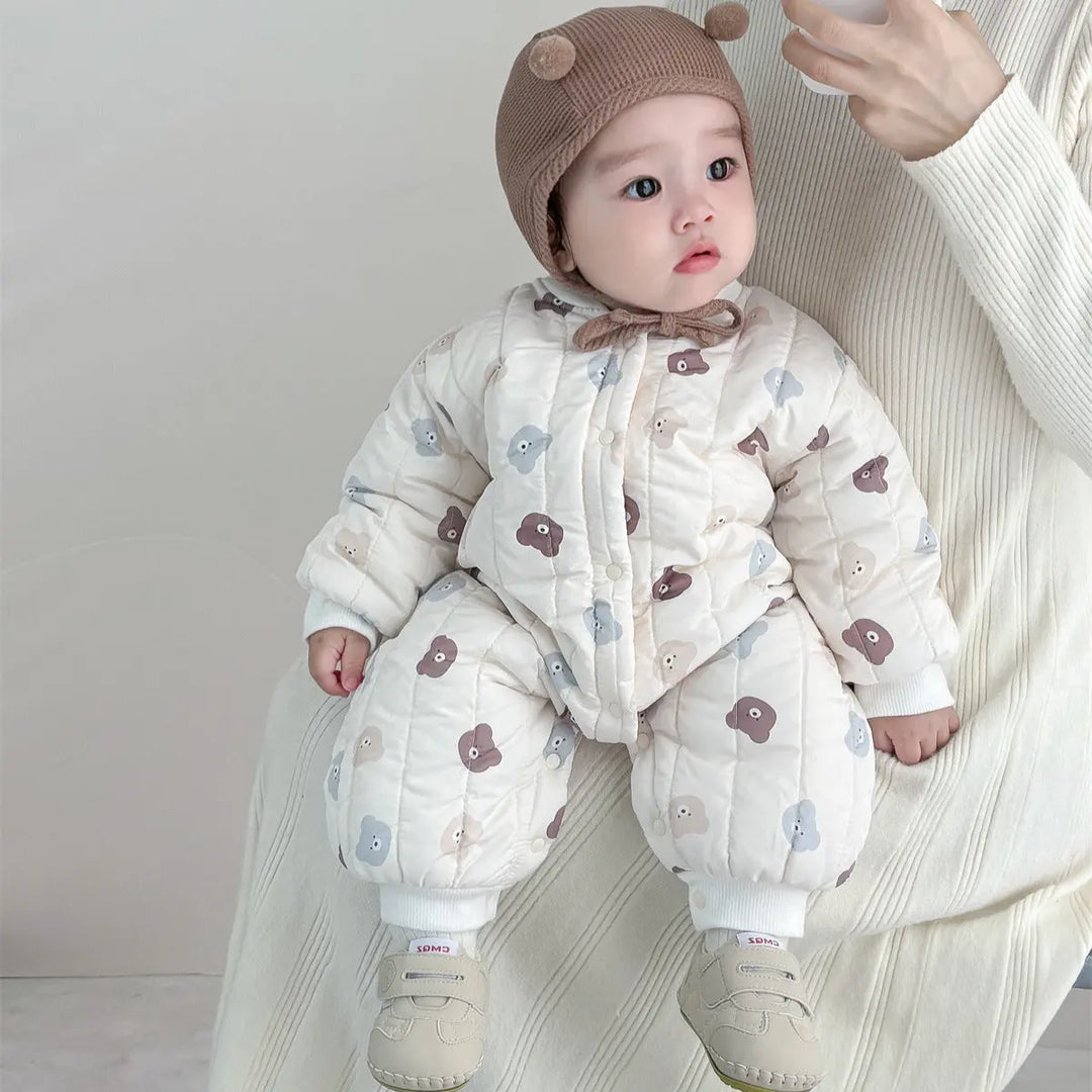 Autumn and Winter Arrival Unisex Baby’s Teddy Printed Fleece-lined and Thickened Rompers for Warmth MyKids-USA