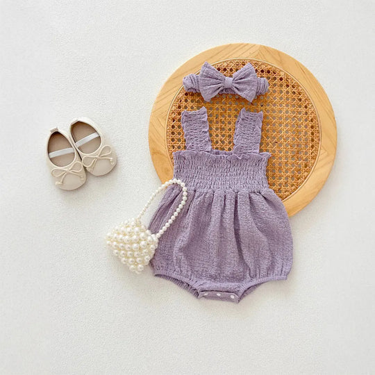 Summer Arrival Baby Girls Cute Pleated Sleeveless bodysuit with Straps MyKids-USA