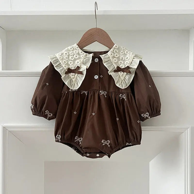 Arrival Autumn Baby Kids Girls Long Sleeves Bows Embroidery Pattern Floral Collar bodysuit and Dress – Princess Sister Matching Set MyKids-USA