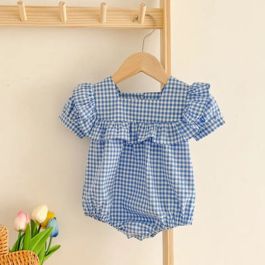 Baby Plaid Pattern Square Neck Puff Sleeves bodysuit & Dress MyKids-USA