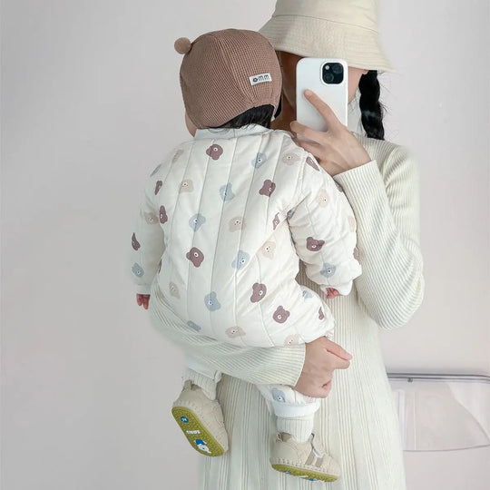 Autumn and Winter Arrival Unisex Baby’s Teddy Printed Fleece-lined and Thickened Rompers for Warmth MyKids-USA