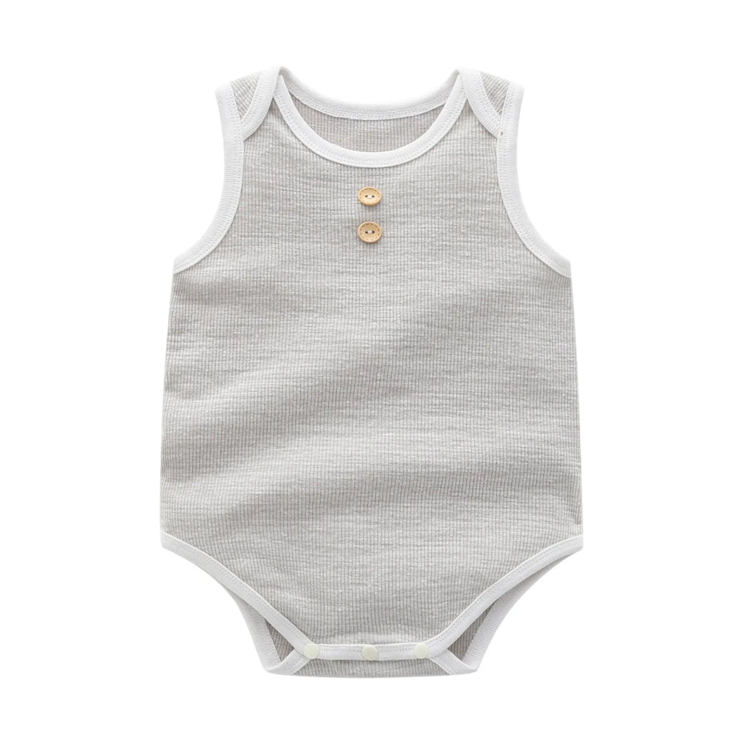Baby Boy Solid Color Neck Buttoned Design Sleeveless Round Collar bodysuit MyKids-USA