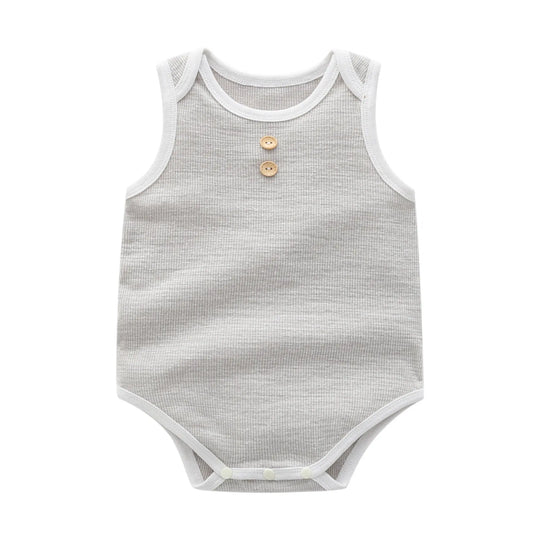 Baby Boy Solid Color Neck Buttoned Design Sleeveless Round Collar bodysuit MyKids-USA