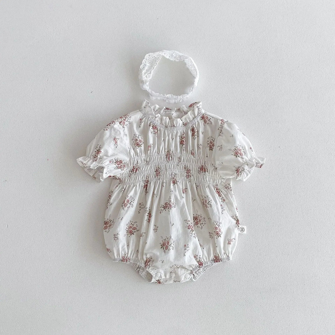 Summer Arrival Baby Girls Floral/Solid Color Short Sleeves Ruffle Neck Cute bodysuit MyKids-USA