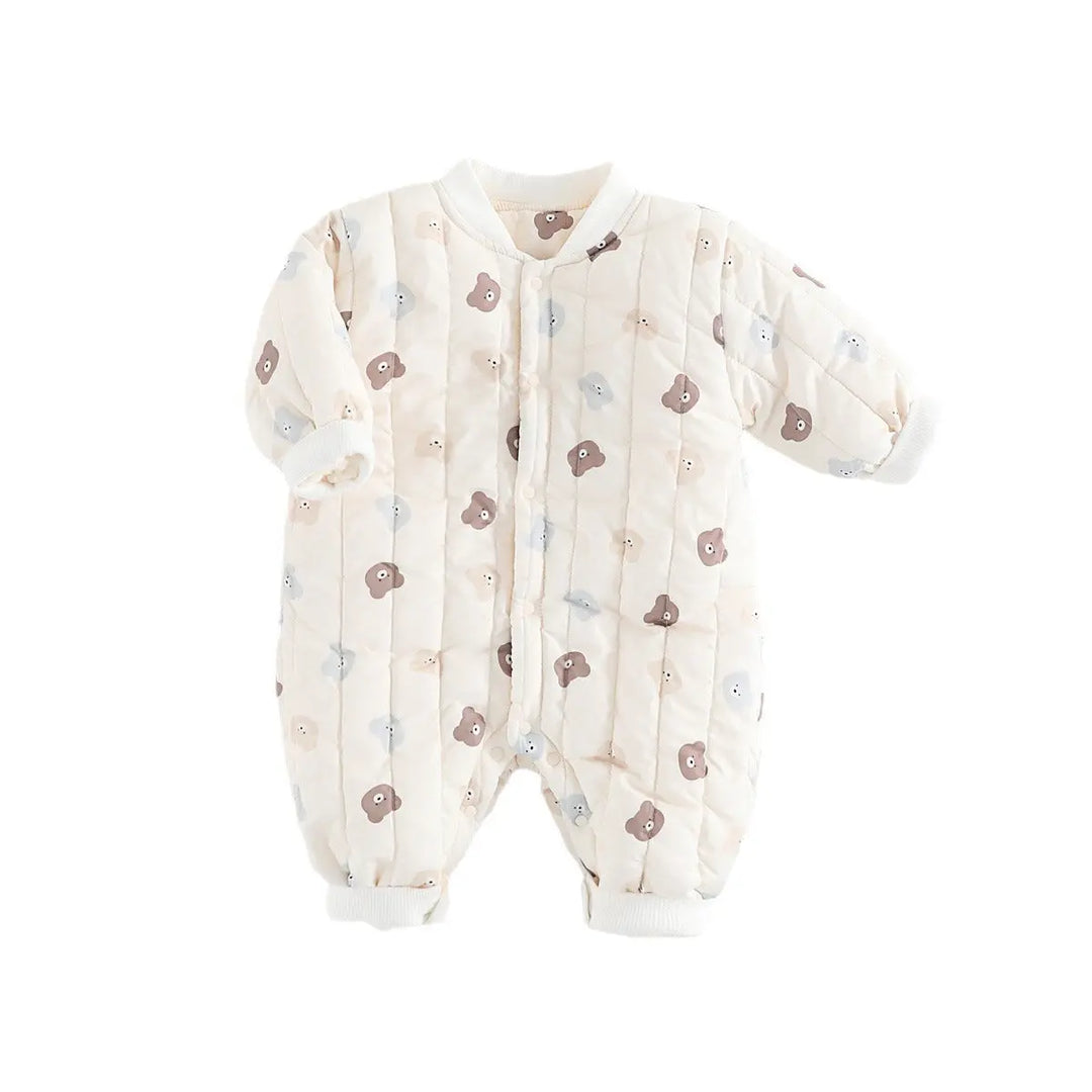 Autumn and Winter Arrival Unisex Baby’s Teddy Printed Fleece-lined and Thickened Rompers for Warmth MyKids-USA