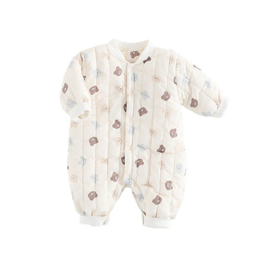 Autumn and Winter Arrival Unisex Baby’s Teddy Printed Fleece-lined and Thickened Rompers for Warmth MyKids-USA