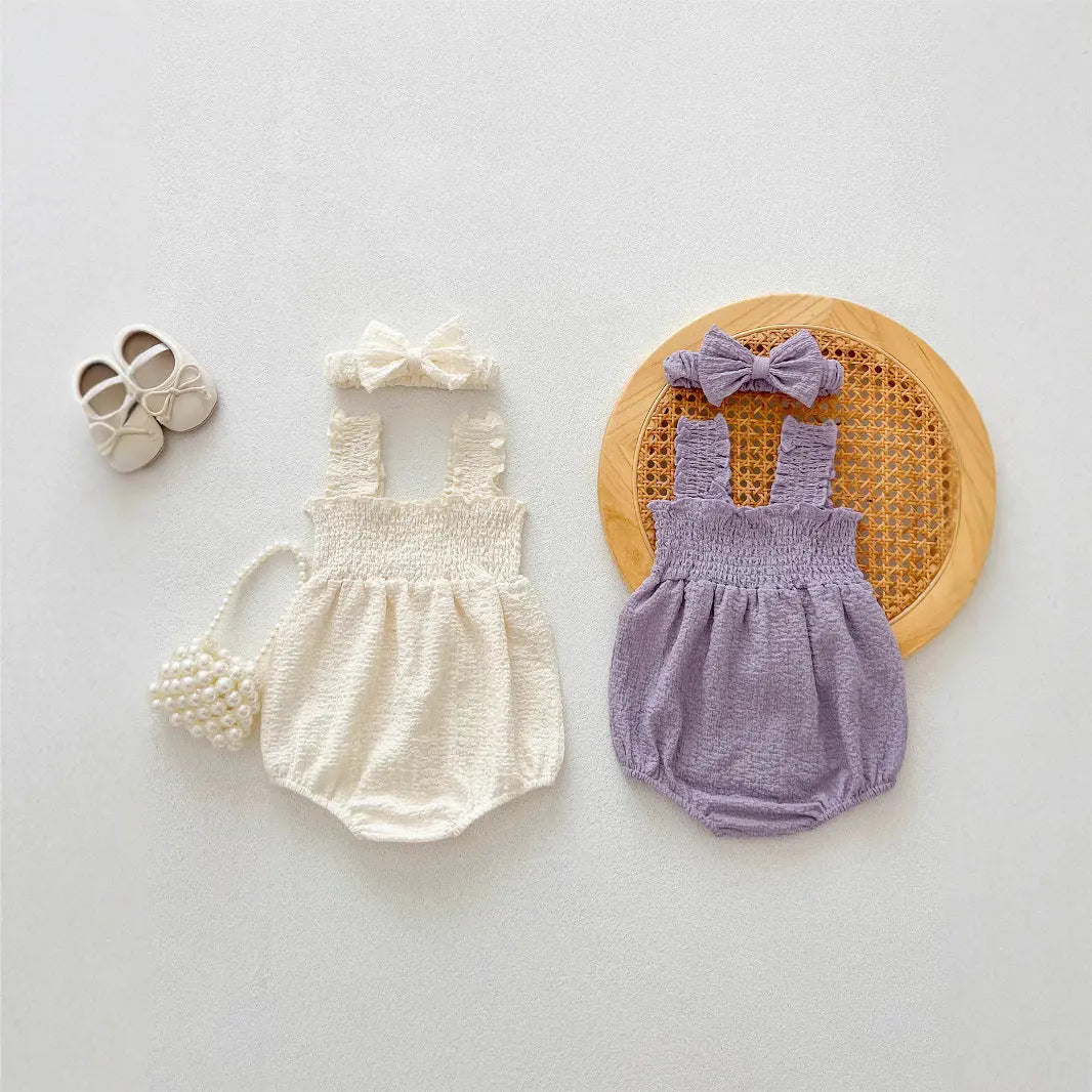 Summer Arrival Baby Girls Cute Pleated Sleeveless bodysuit with Straps MyKids-USA