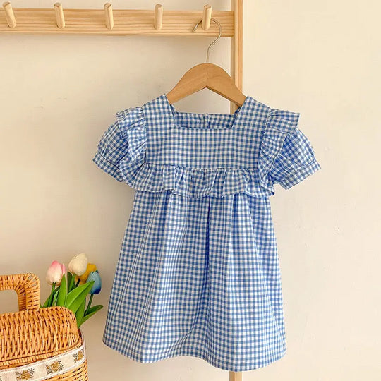 Baby Plaid Pattern Square Neck Puff Sleeves bodysuit & Dress MyKids-USA