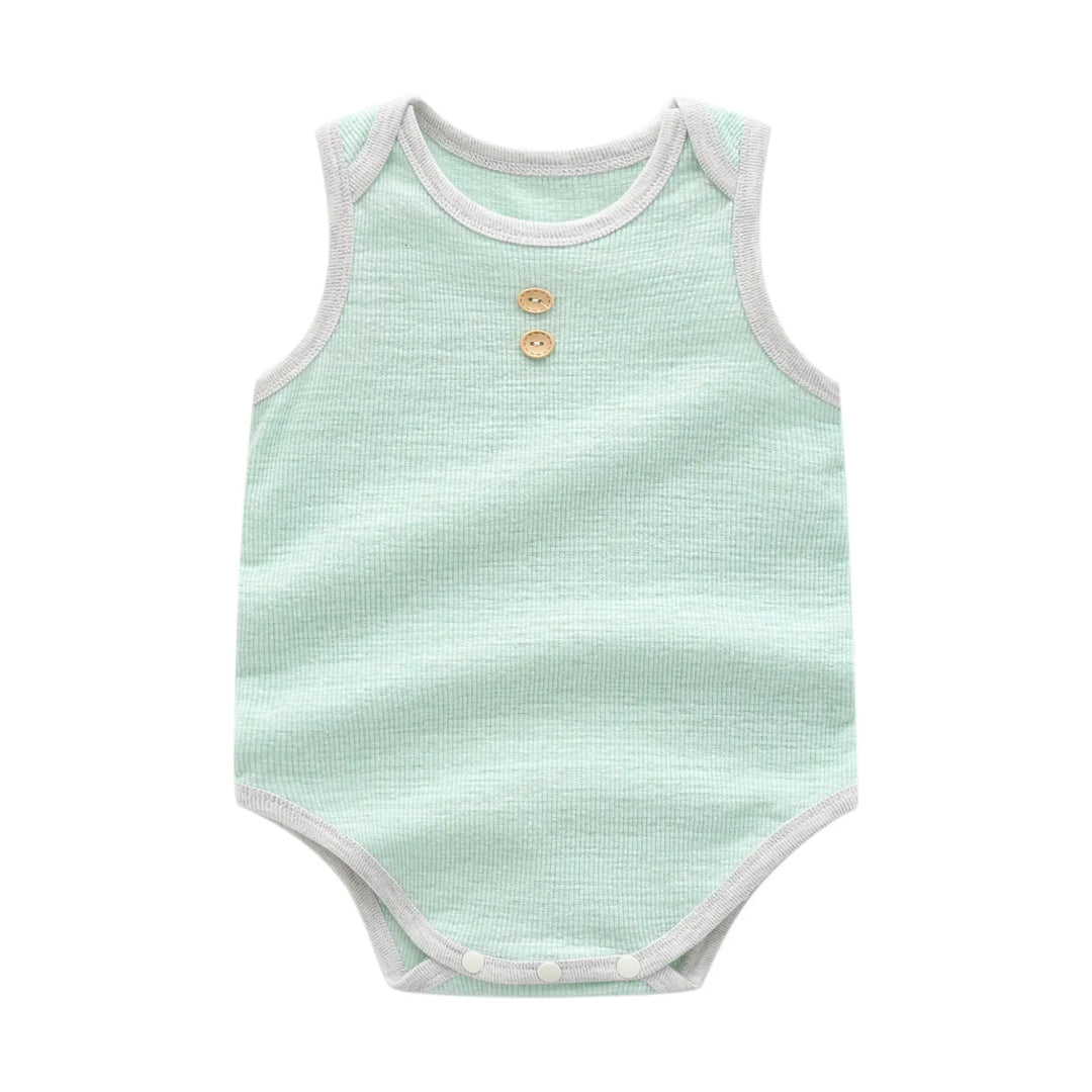 Baby Boy Solid Color Neck Buttoned Design Sleeveless Round Collar bodysuit MyKids-USA