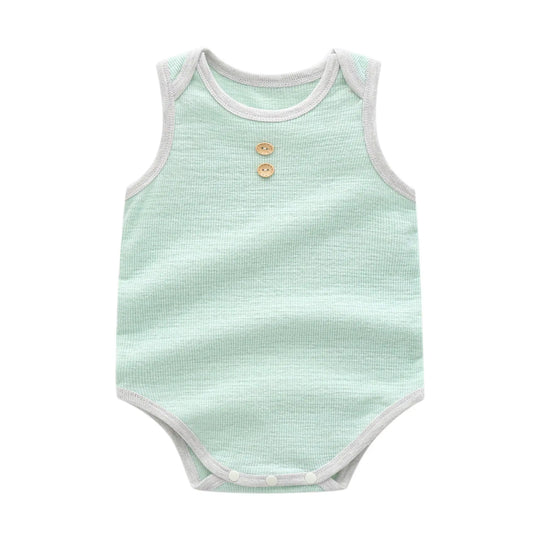 Baby Boy Solid Color Neck Buttoned Design Sleeveless Round Collar bodysuit MyKids-USA