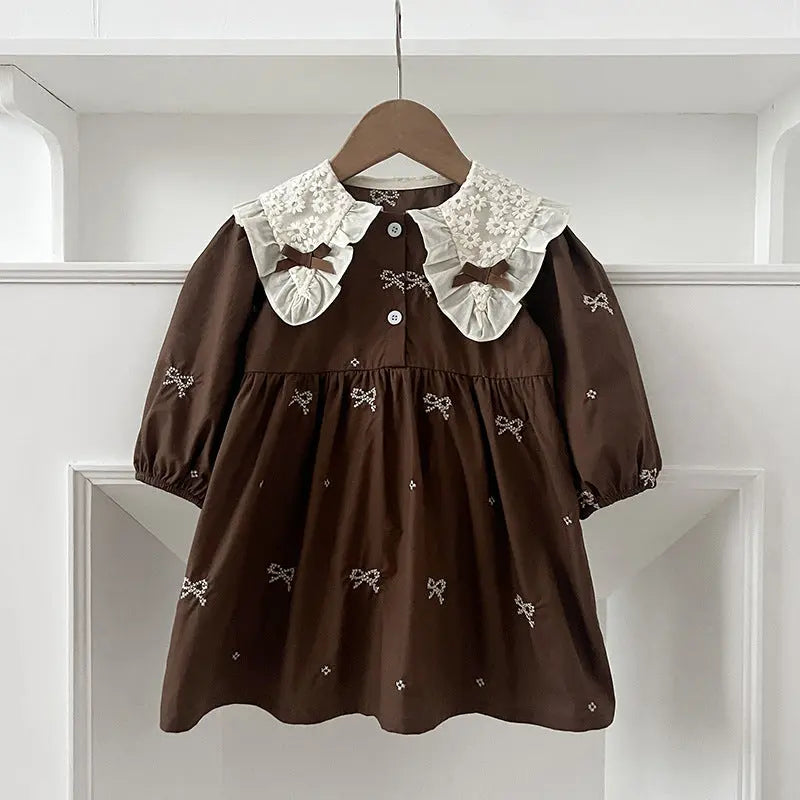 Arrival Autumn Baby Kids Girls Long Sleeves Bows Embroidery Pattern Floral Collar bodysuit and Dress – Princess Sister Matching Set MyKids-USA