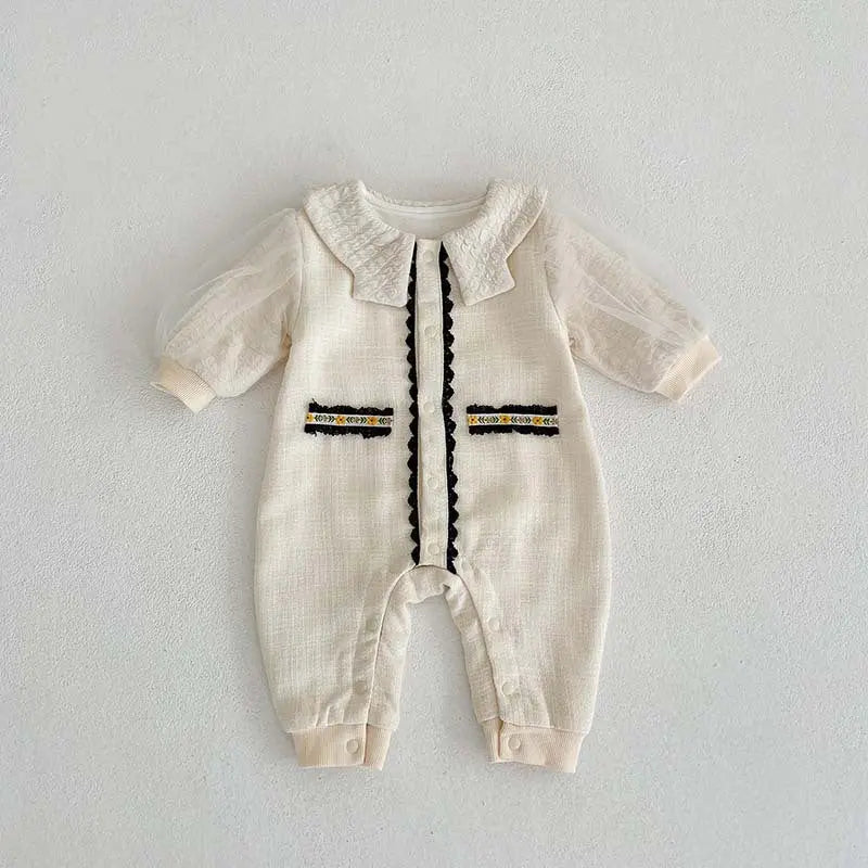 Autumn Crewneck Lace Design Princess Romper MyKids-USA