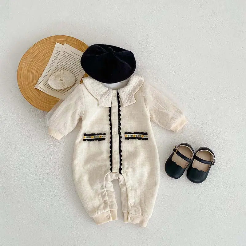 Autumn Crewneck Lace Design Princess Romper MyKids-USA