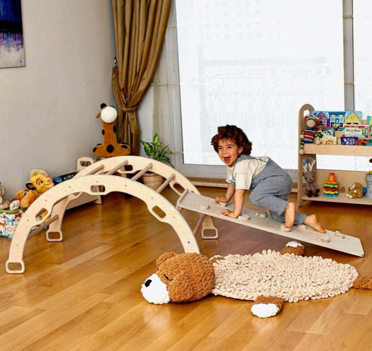 Climbing Arch with Rockwall Ramp and Star Pillow Set | Montessori Toys Set Kidodido